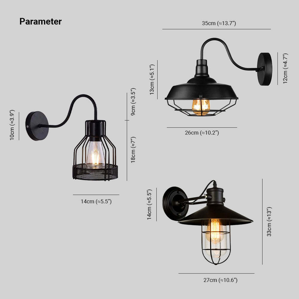 Alessio Wall Lamp dimensions. Vintage metal lighting.