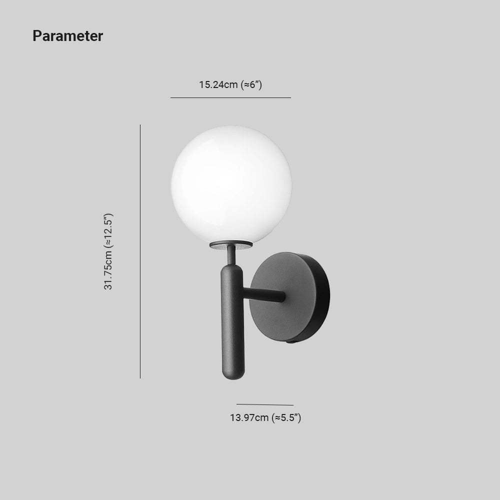 Valentina Wall Lamp dimensions, 15.24cm globe glass