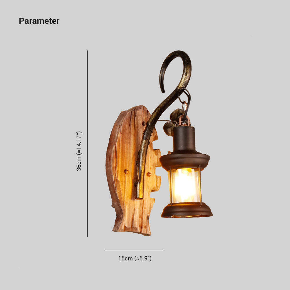 Fish wall lamp, Austin vintage sconce. Wood and metal bedroom lighting