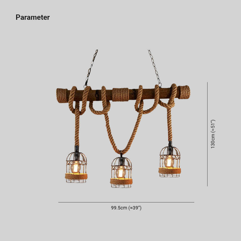 Alessio Vintage Pendant Light dimensions. Wood, rope & metal design.