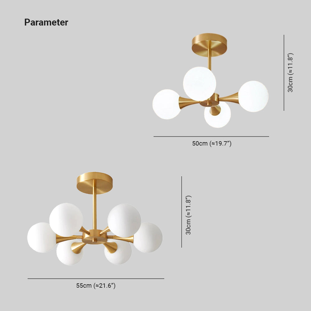 Valentina Pendant Light dimensions with brass and glass.
