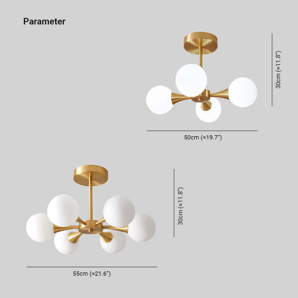 Valentina Pendant Light dimensions with brass and glass.