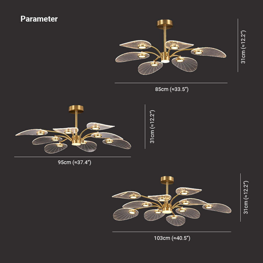 Carins Art Deco Leaf Chandelier Dimensions