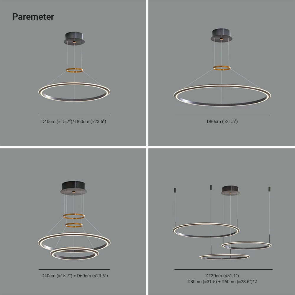 Arisha LED ring pendant light sizes: 40cm to 130cm diameter