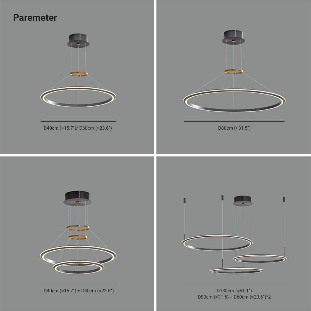 Arisha LED ring pendant light sizes: 40cm to 130cm diameter