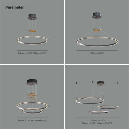 Arisha LED ring pendant light sizes: 40cm to 130cm diameter