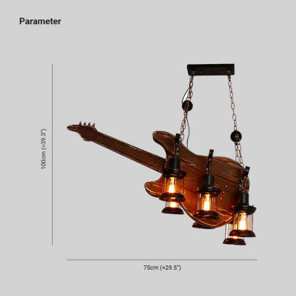 Guitar pendant light dimension, wood and metal lighting