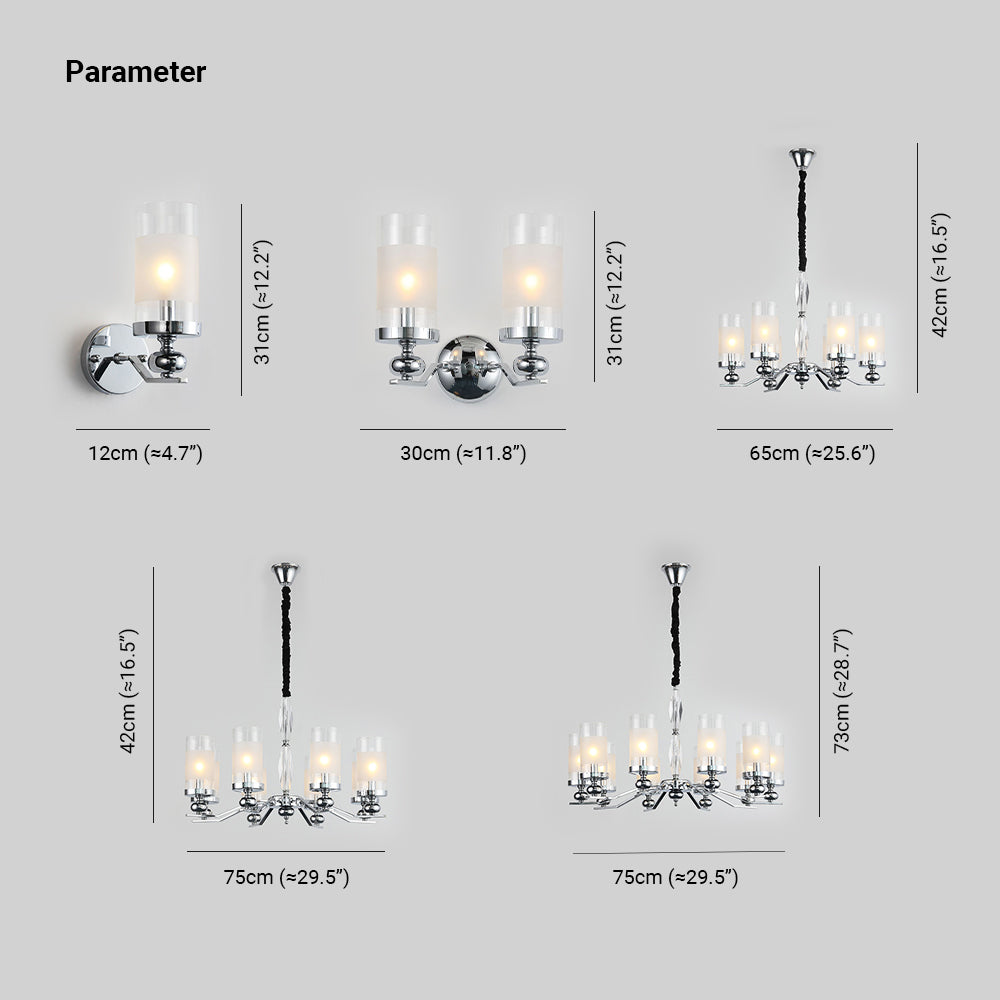 Alessio Chandelier dimensions: wall lamp, 2-bulb, 6-bulb, 8-bulb