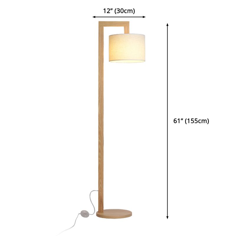 Ozawa Japanese Right Angle Arm Floor Lamp, , Wood/Fabric