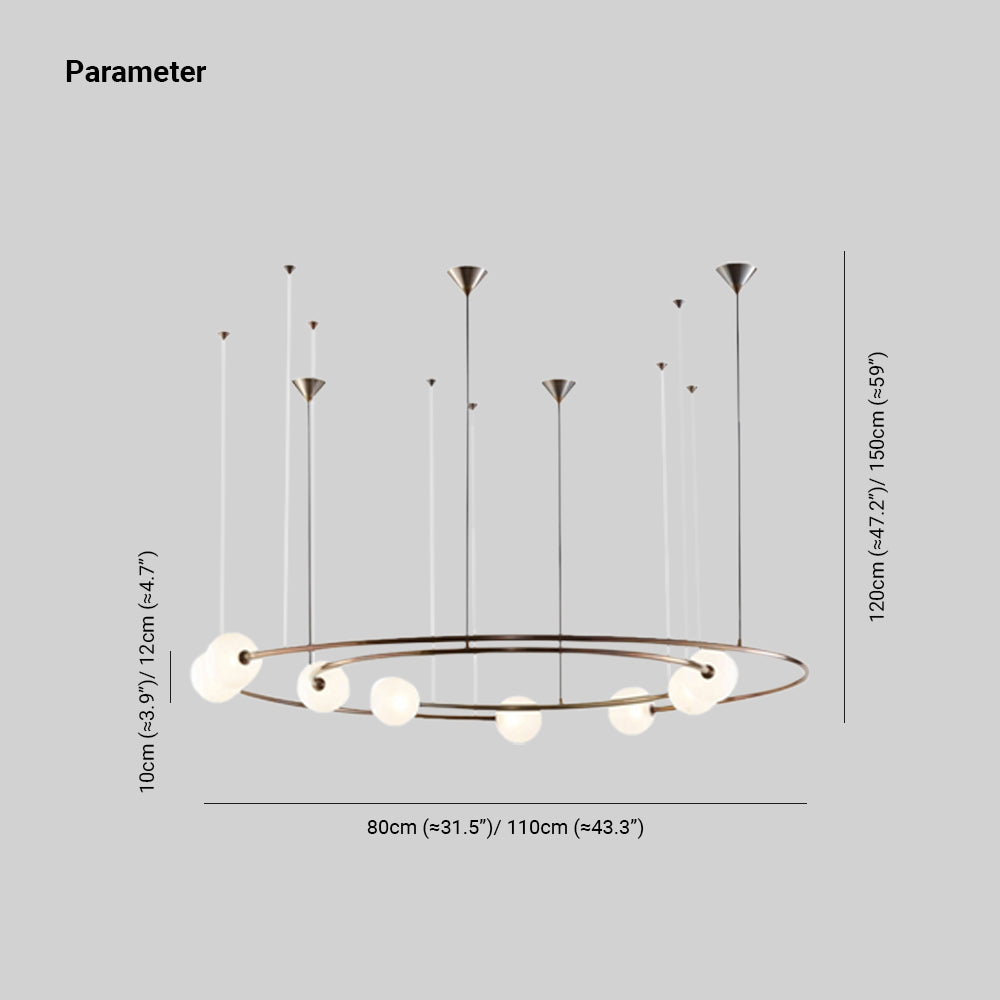 Valentina pendant light dimensions, metal ring design.