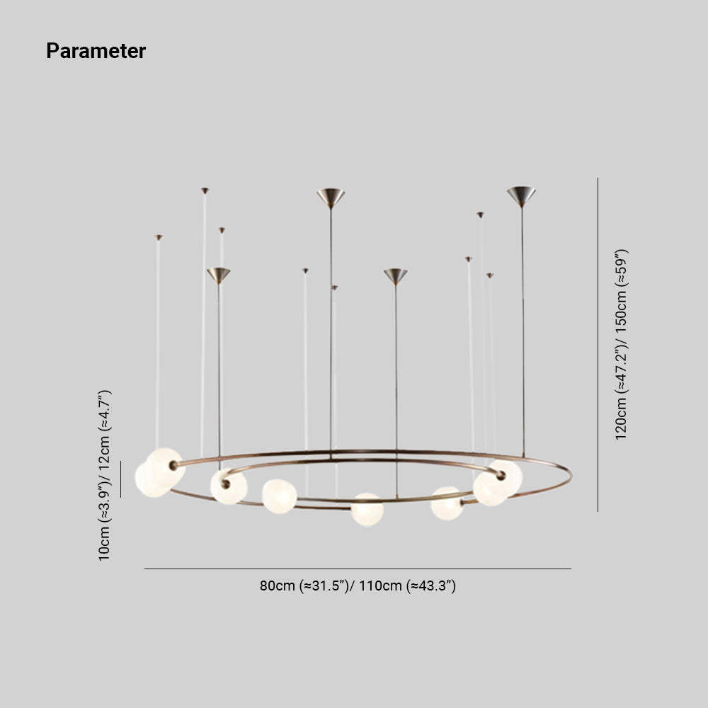 Valentina pendant light dimensions, metal ring design.