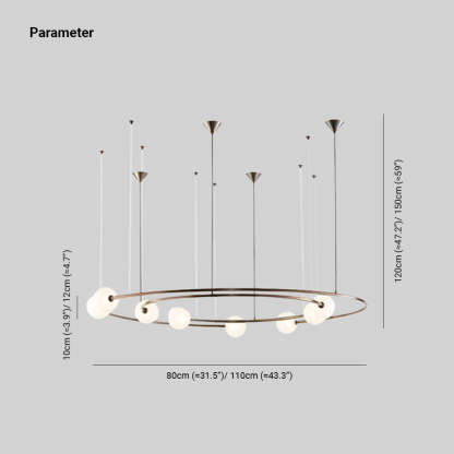 Valentina pendant light dimensions, metal ring design.