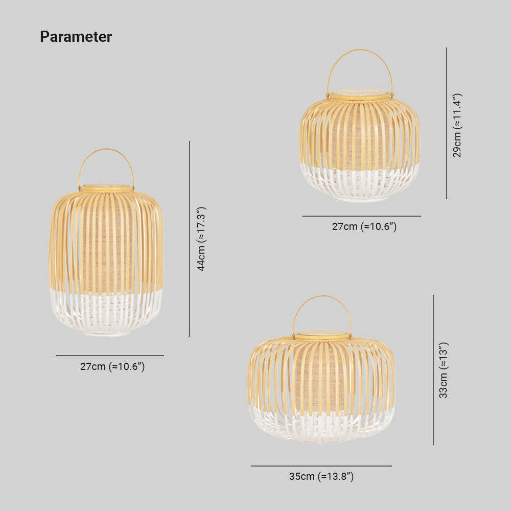 Muto Lantern dimensions: height, width specs. Artistic lighting.