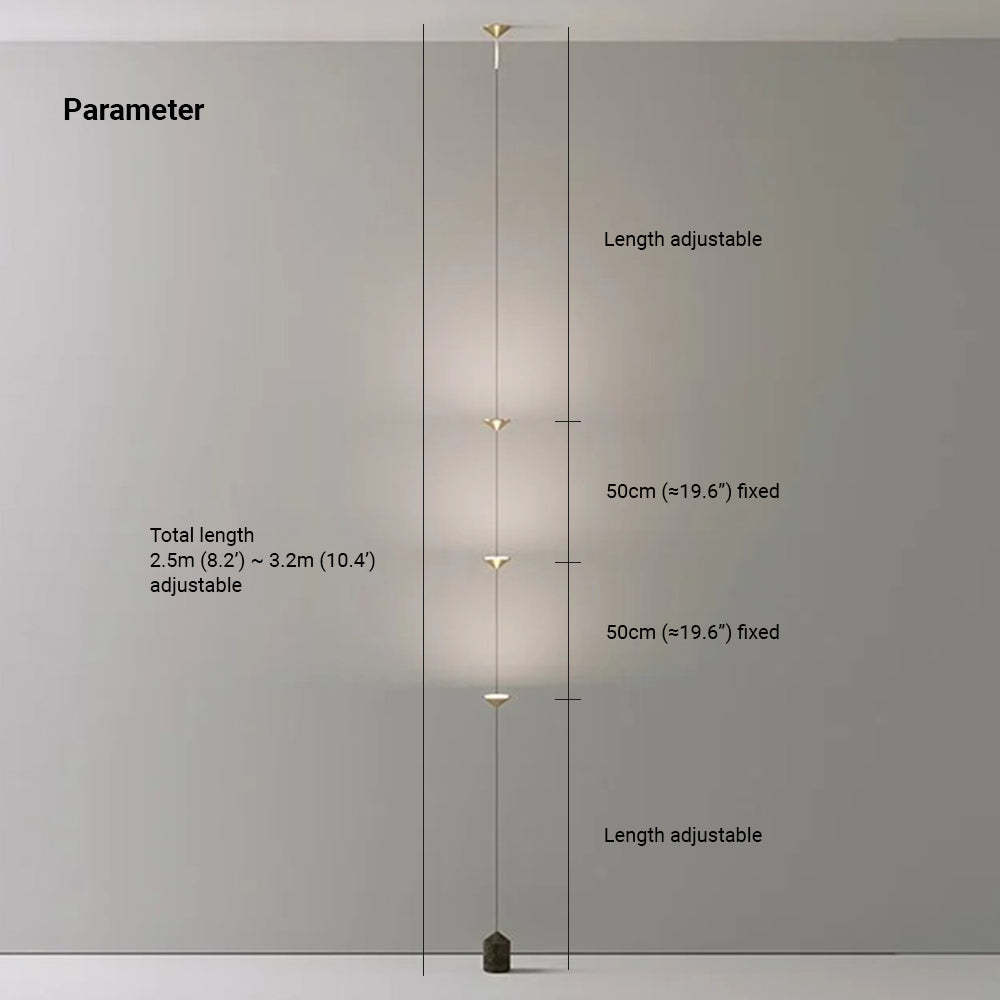 Edge LED Floor Lamp dimensions: adjustable length, 3 bulbs