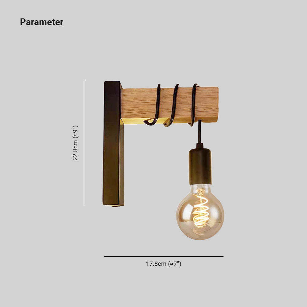 Alessio wall lamp dimensions - industrial metal & wood lighting fixture