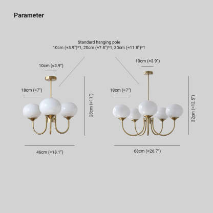 Hailie Chandelier Dimensions - Art Deco Lighting Specs