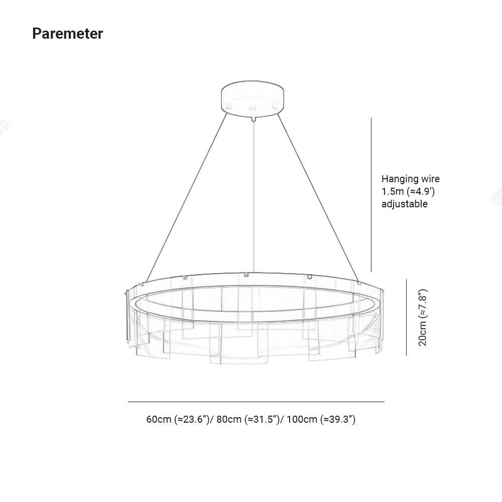 Evette Pendant Light Dimensions - Metal ring pendant, adjustable hanging wire