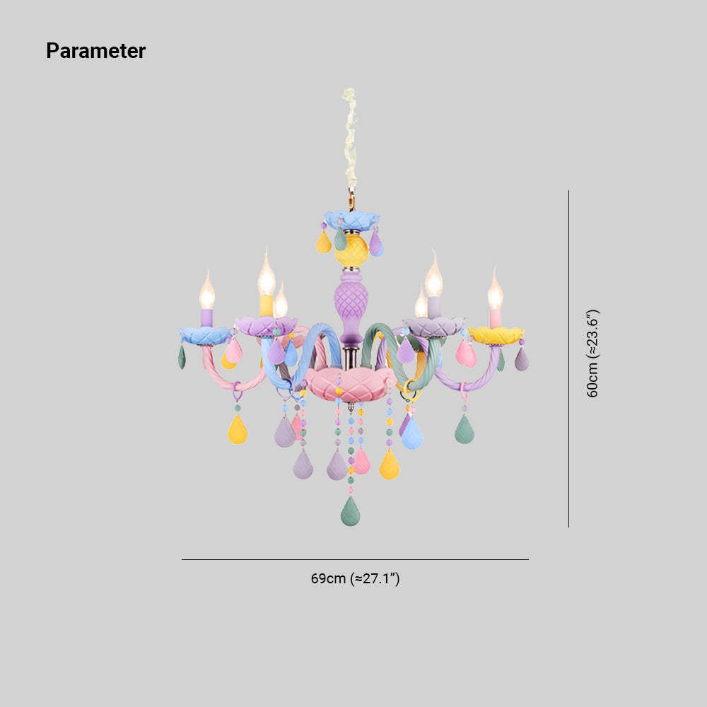 Morandi colorful chandelier for kids room lighting, metal frame.