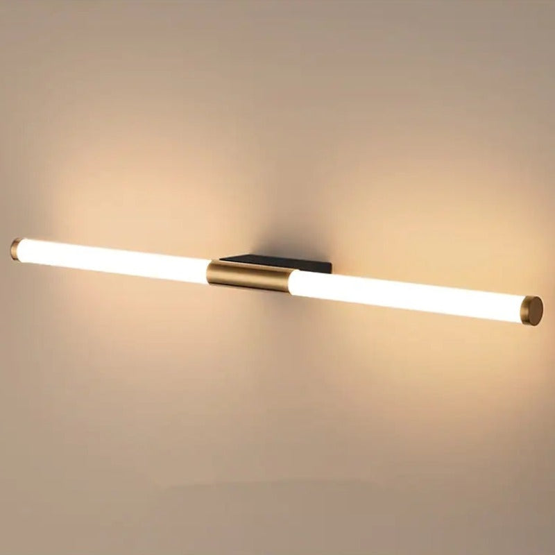 Leigh Wall Lamp: Metal linear light with gold accents.