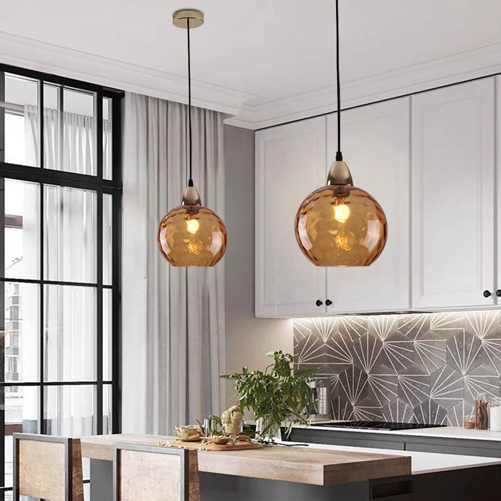 Amber Hailie glass pendant lights over kitchen island