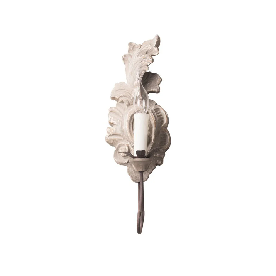 Alessio Vintage Metal Wood Old White Antique Gold Old Grey Wall Lamp Dining Room