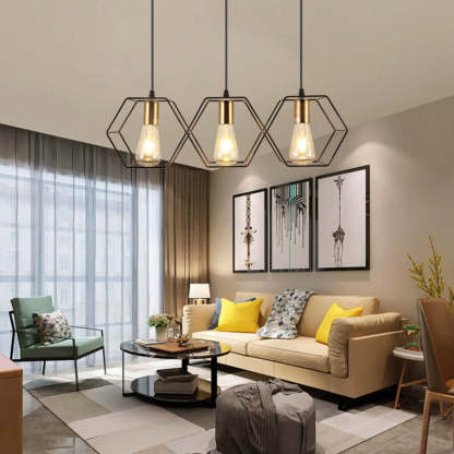 Farmhouse Pendant Lighting over Living Room Sofa