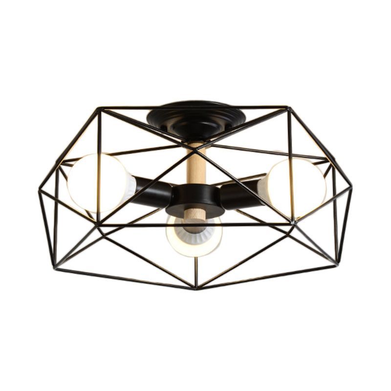 Black geometric metal ceiling light fixture, Lassola Cooley model