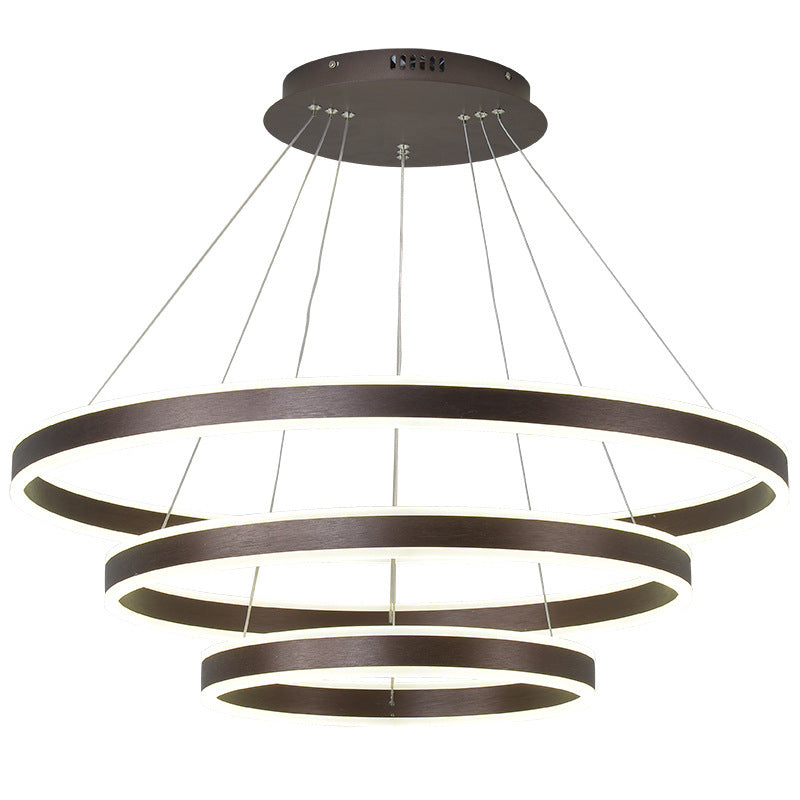 Arisha Coffee LED Pendant Light, 3-Ring Chandelier