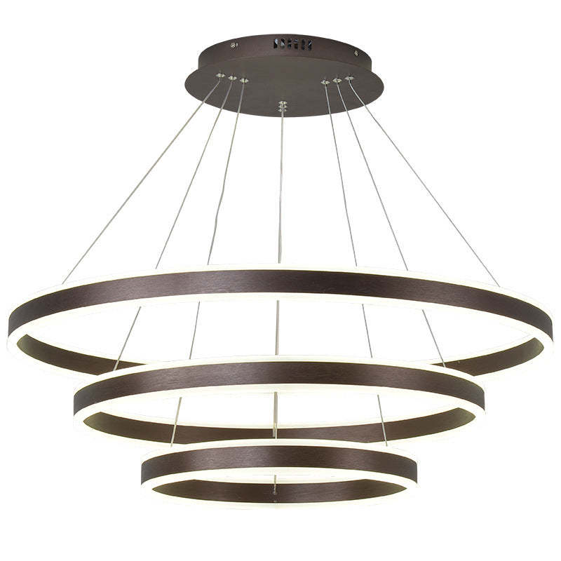 Arisha Coffee LED Pendant Light, 3-Ring Chandelier