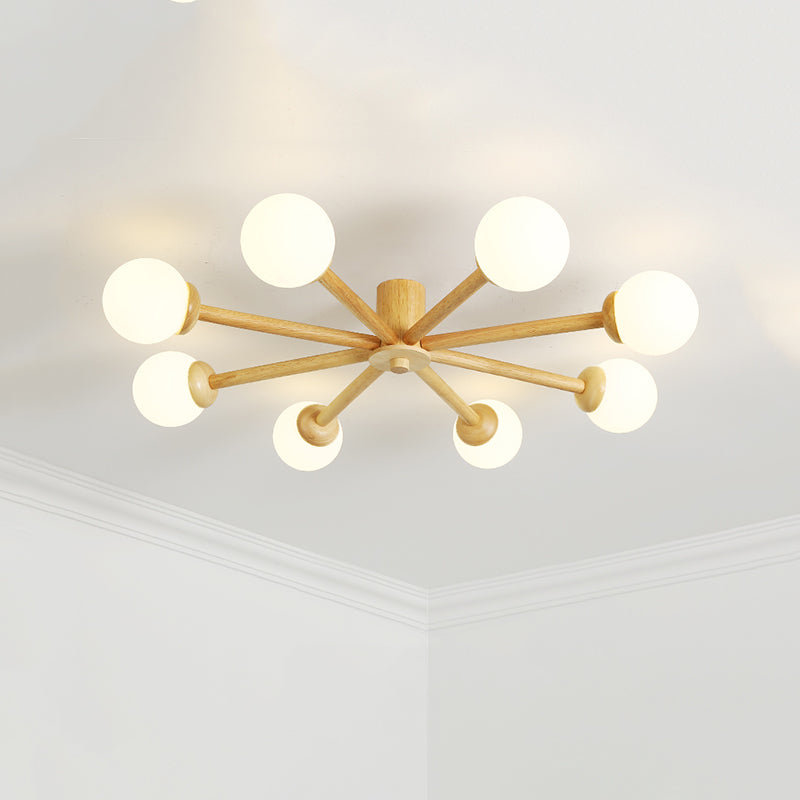 Ozawa 8-head ceiling light, wooden & glass fixture