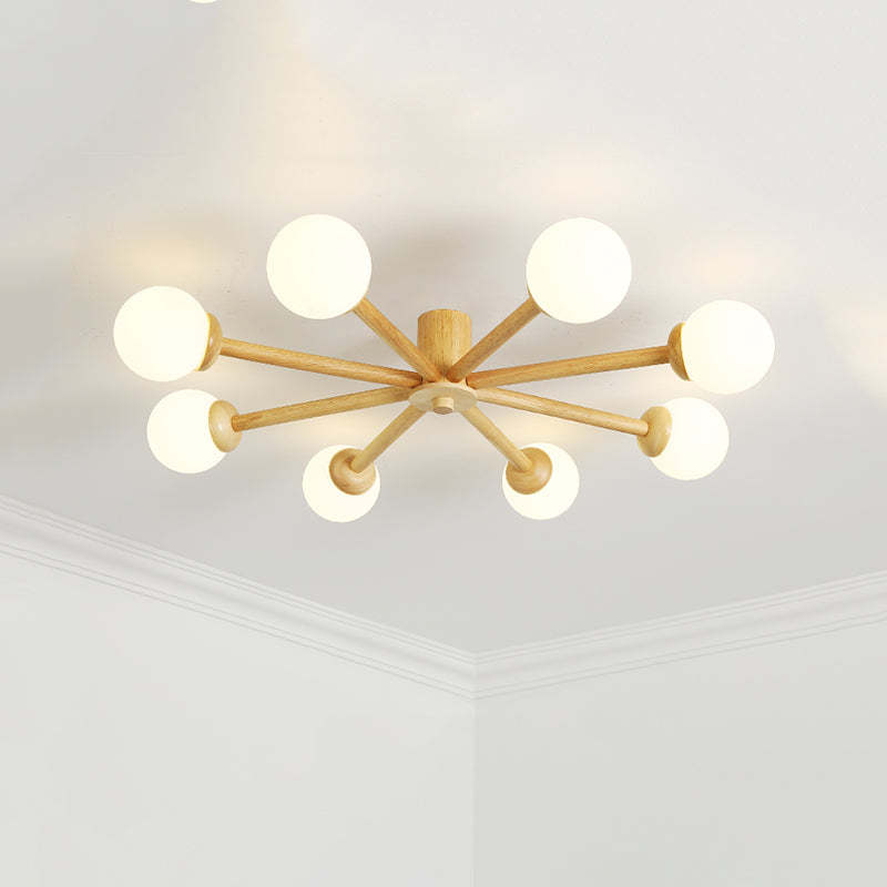 Ozawa 8-head ceiling light, wooden & glass fixture