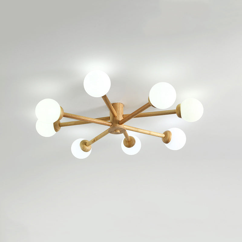 Ozawa 8-head ceiling light. Modern wood lighting fixture.