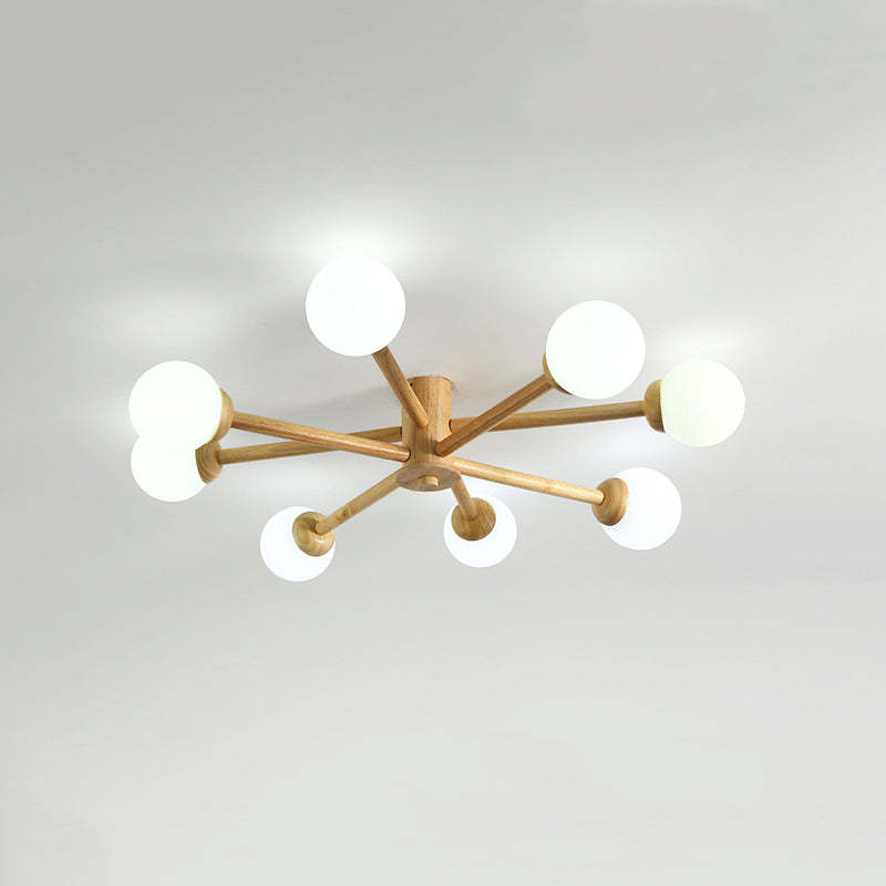 Ozawa 8-head ceiling light. Modern wood lighting fixture.
