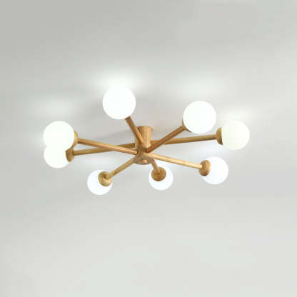 Ozawa 8-head ceiling light. Modern wood lighting fixture.