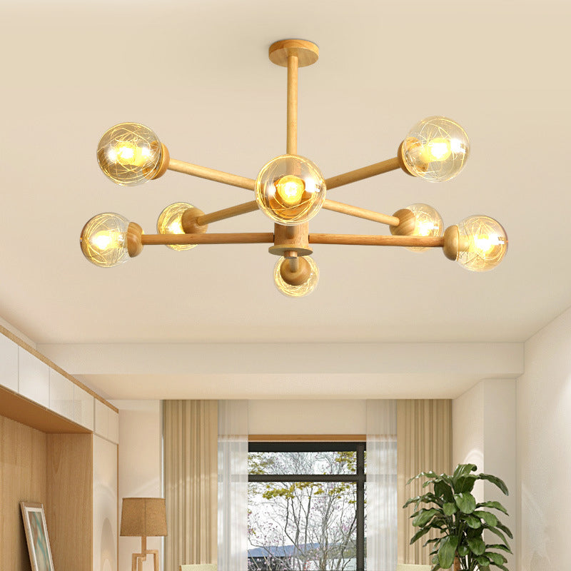 Wood & Glass Bubble Pendant Light | Las Sola Lighting Ozawa Minimalist Bubble Wood/Glass Pendant Light