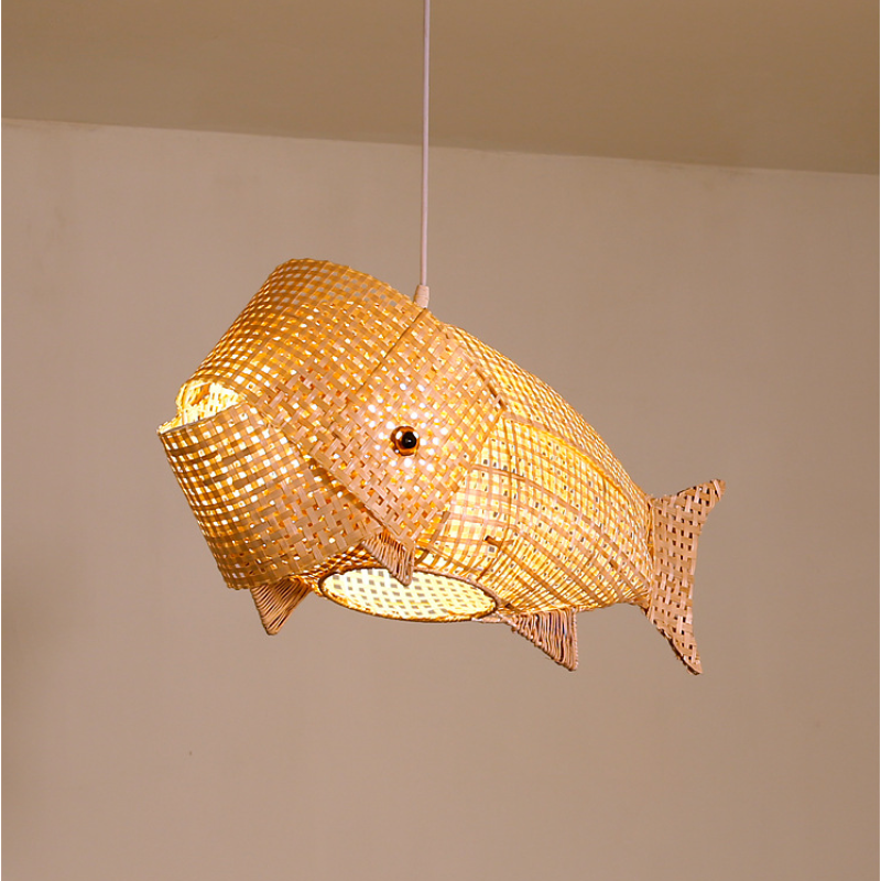 Rattan Fish Pendant Light - Art Deco Lighting Fixture
