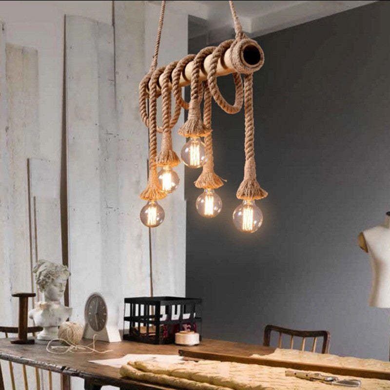 Farmhouse Rope Pendant Light | Alessio Vintage Chandelier Alessio Vintage Wood/Rope Pendant Light, Farmhouse, Living Room