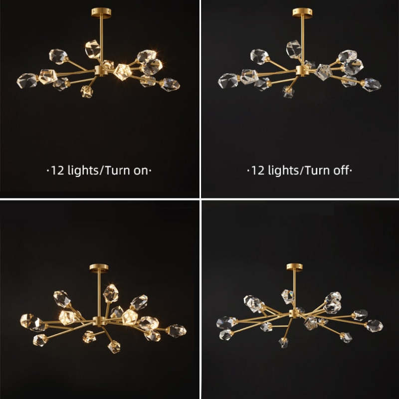 Kristy Chandelier: 12-light, on/off, crystal & gold