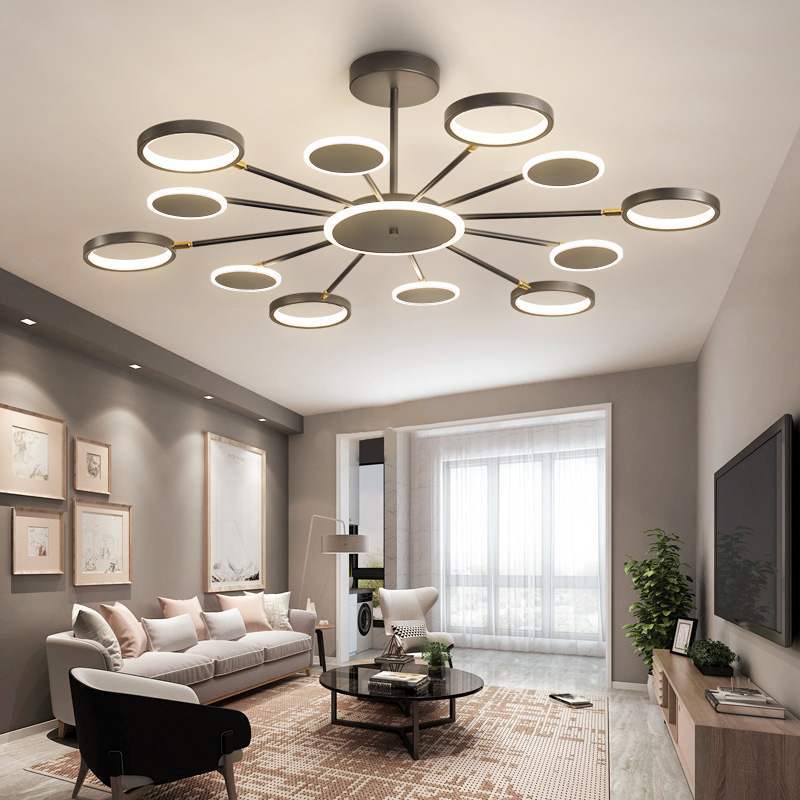 Modern LED chandelier in a living room setting