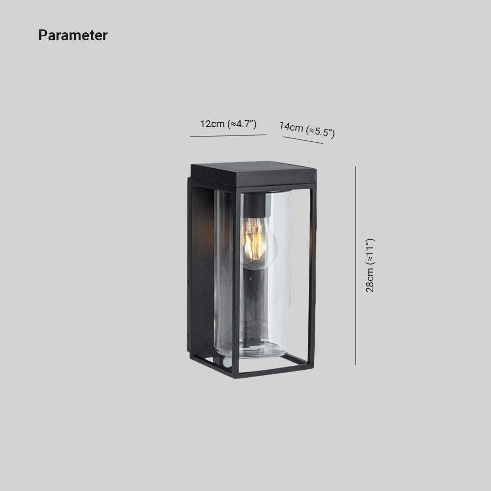 Orr solar outdoor wall lamp dimensions: 12x14x28cm Orr Modern Rectangular Solar Waterproof Metal Glass Outdoor Wall Lamp