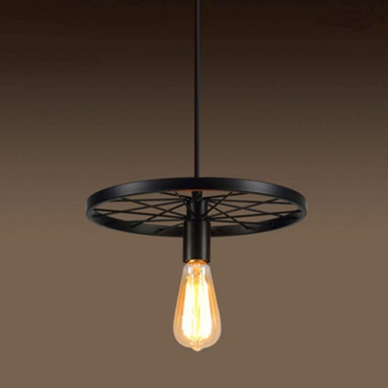 Alessio wagon wheel pendant light in black finish