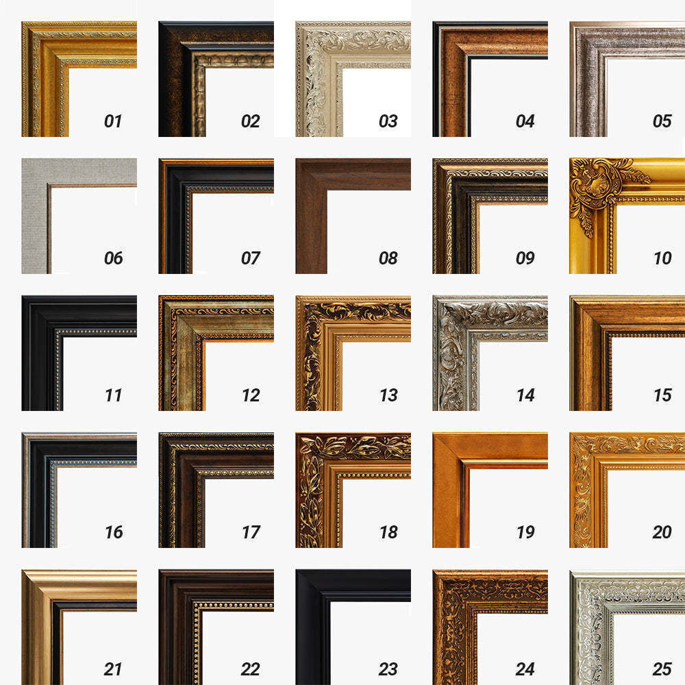 Framed art selection, various frame styles and designs, frame samples