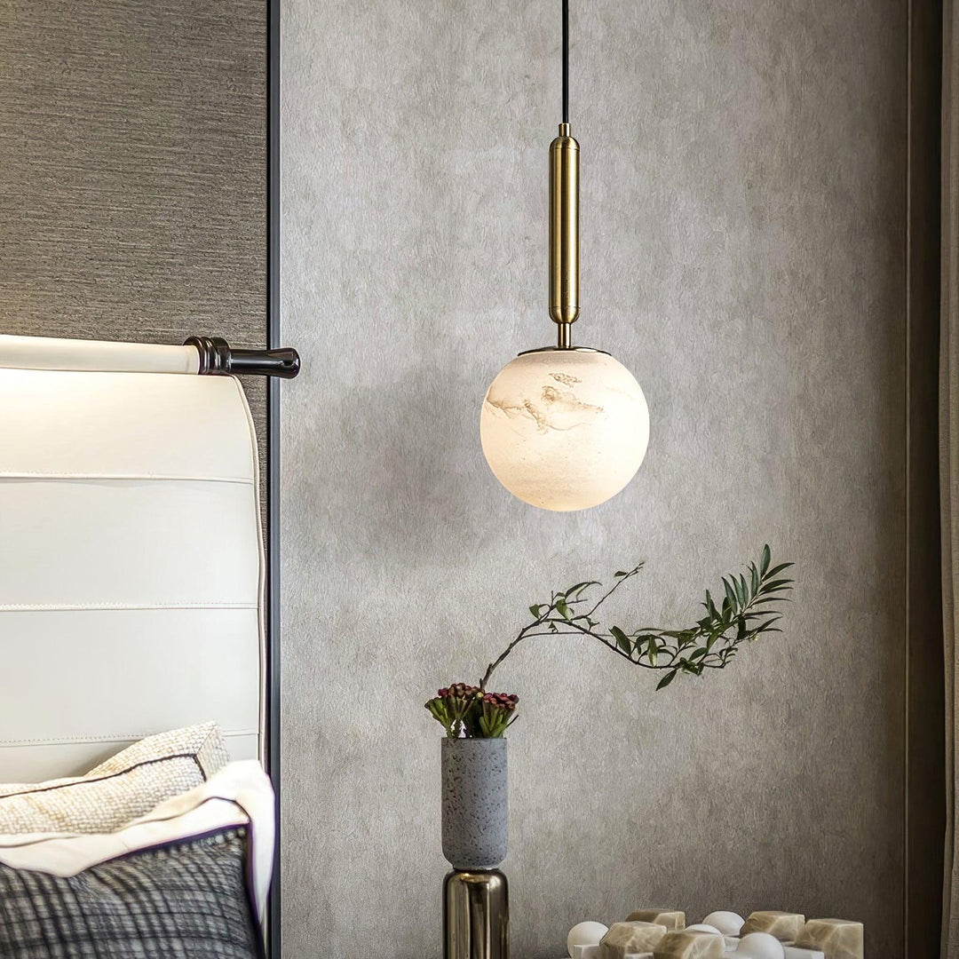 Jade Sphere Design Modern Decor Alabaster Metal Pendant Light Bedroom