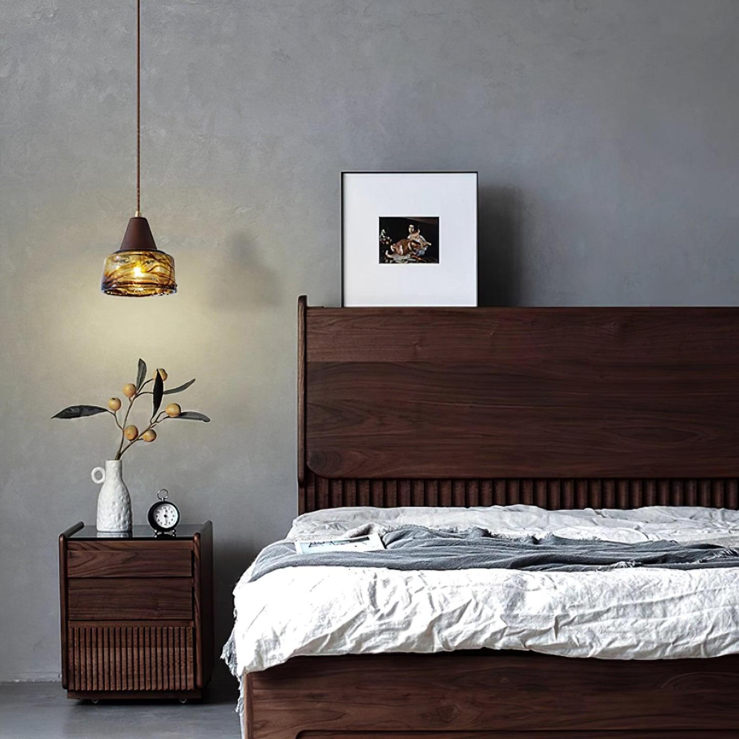 Hailie Vintage Round Wood Glass Pendant Light Dining Room Bedroom