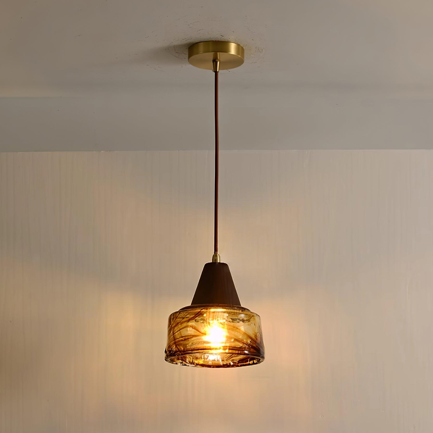 Hailie Vintage Round Wood Glass Pendant Light Dining Room Bedroom