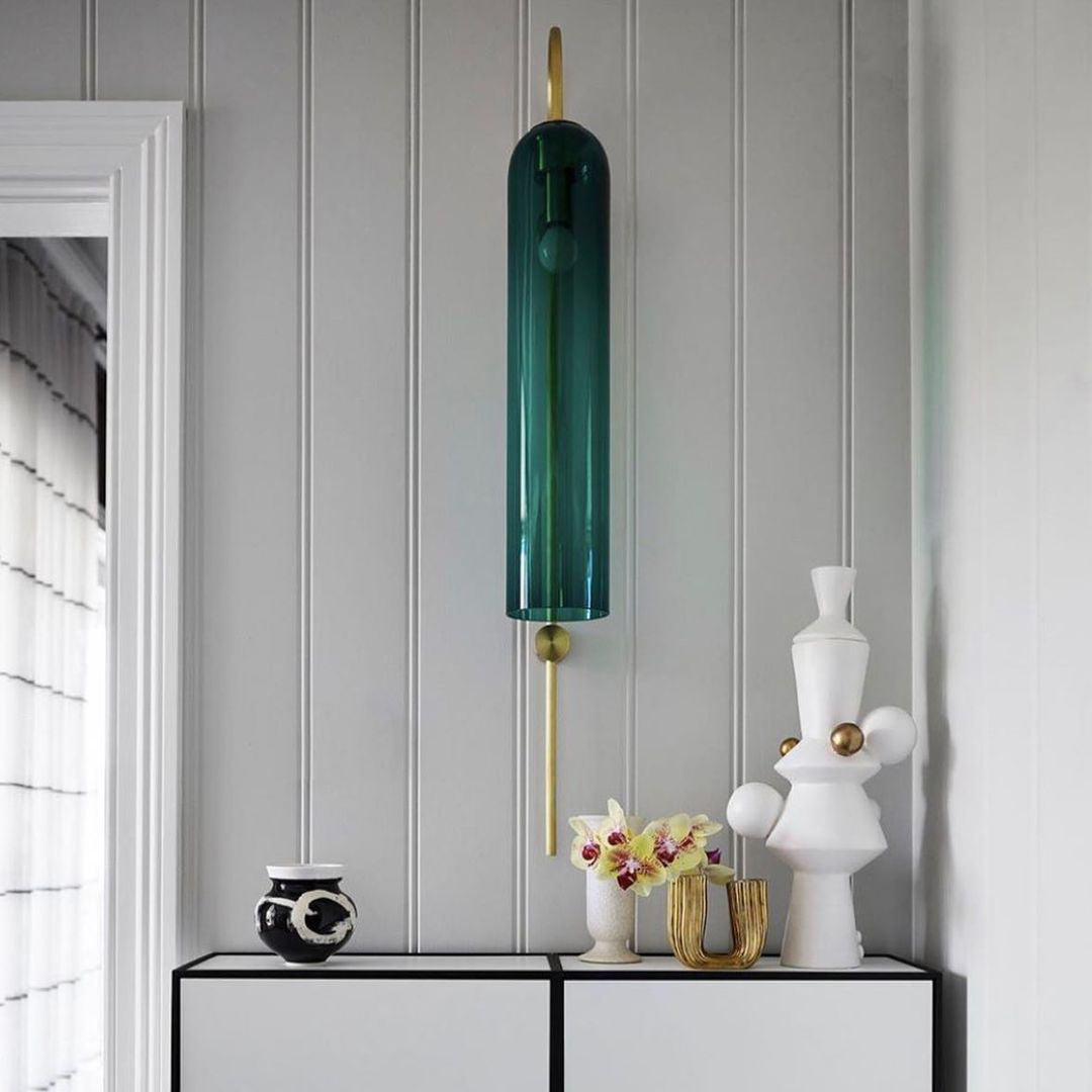 Hailie Minimalism Metal Gold Black Glass Wall Lamp Bedroom Living Room