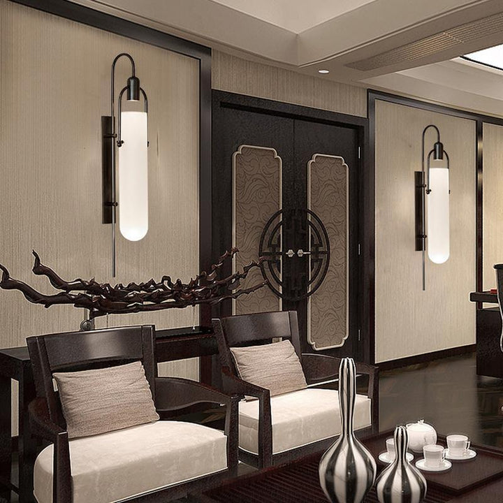 Alessio Minimalism Black Copper Plating Metal Glass Wall Lamp Bedroom Living Room