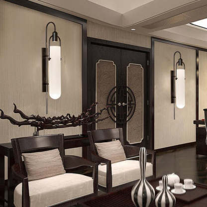 Alessio Minimalism Black Copper Plating Metal Glass Wall Lamp Bedroom Living Room
