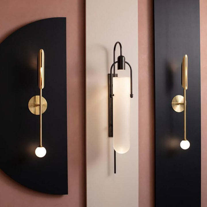 Alessio Minimalism Black Copper Plating Metal Glass Wall Lamp Bedroom Living Room