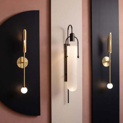 Alessio Minimalism Black Copper Plating Metal Glass Wall Lamp Bedroom Living Room